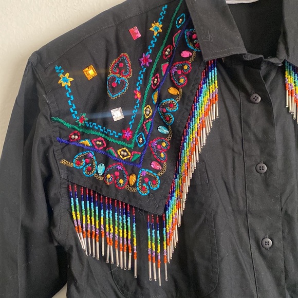 Vintage western embroidered Side Saddle 100% beaded blouse shirt size medium - Picture 2 of 5